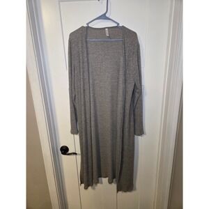 Emerald Gray Ribbed Longline Duster Cardigan Open Front Sweater Plus Size 1X